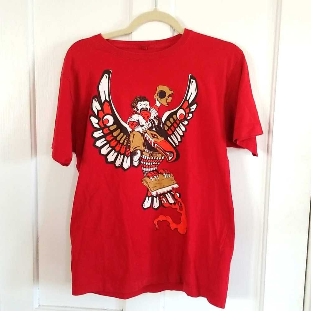Turkish Cotton Continental cowboy riding a tribal bird graphic Tee Ed & Flo M